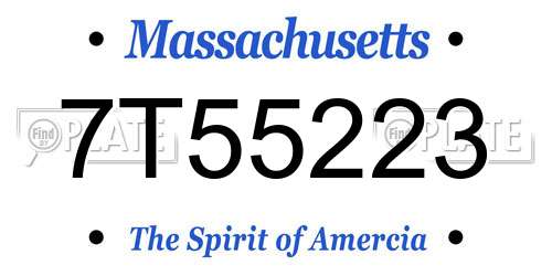 7T55223 Massachusetts License Plate