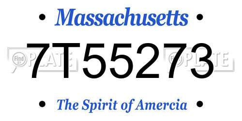 7T55273 Massachusetts License Plate