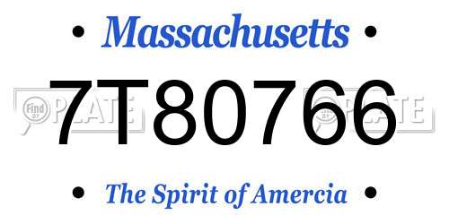 7T80766 Massachusetts License Plate