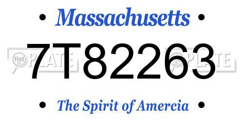 7T82263 Massachusetts License Plate