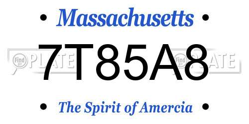 7T85A8 Massachusetts License Plate