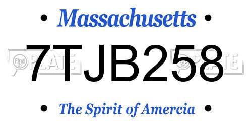 7TJB258 Massachusetts License Plate