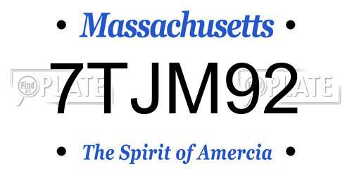 7TJM92 Massachusetts License Plate