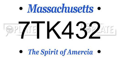 7TK432 Massachusetts License Plate