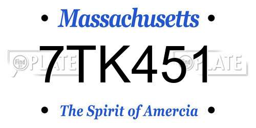 7TK451 Massachusetts License Plate
