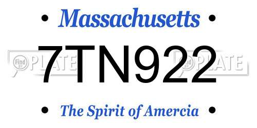 7TN922 Massachusetts License Plate