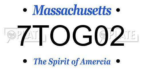 7TOG02 Massachusetts License Plate