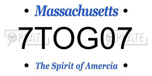7TOG07 Massachusetts License Plate