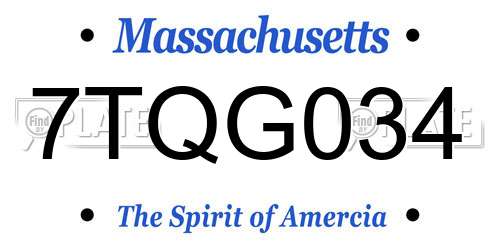7TQG034 Massachusetts License Plate