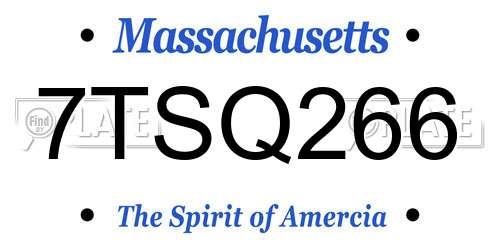7TSQ266 Massachusetts License Plate