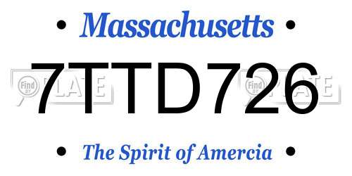 7TTD726 Massachusetts License Plate