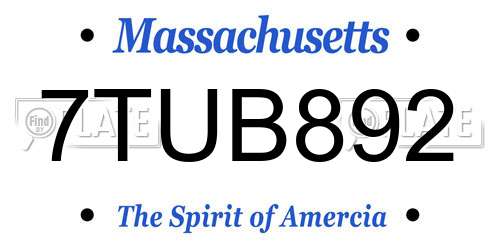 7TUB892 Massachusetts License Plate