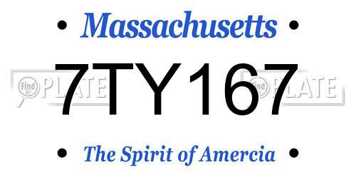 7TY167 Massachusetts License Plate