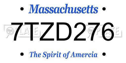 7TZD276 Massachusetts License Plate