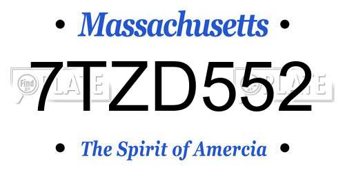 7TZD552 Massachusetts License Plate