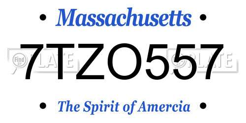 7TZO557 Massachusetts License Plate