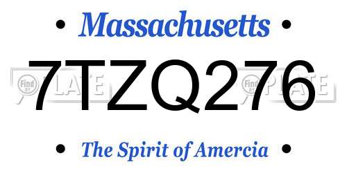 7TZQ276 Massachusetts License Plate