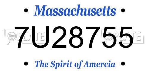 7U28755 Massachusetts License Plate