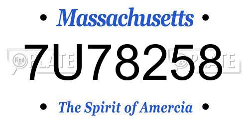 7U78258 Massachusetts License Plate