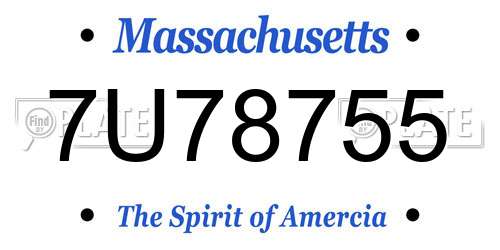7U78755 Massachusetts License Plate