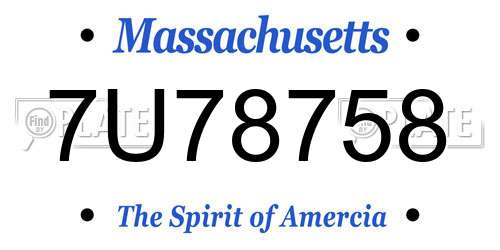 7U78758 Massachusetts License Plate