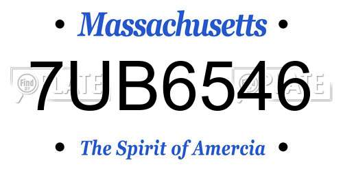 7UB6546 Massachusetts License Plate