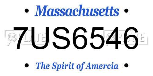 7US6546 Massachusetts License Plate