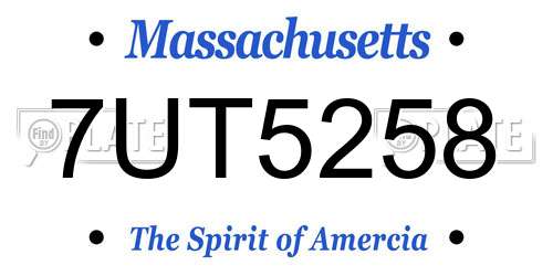 7UT5258 Massachusetts License Plate