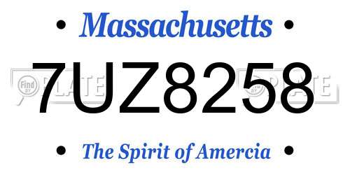 7UZ8258 Massachusetts License Plate