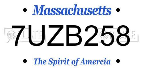 7UZB258 Massachusetts License Plate