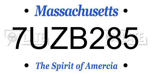 7UZB285 Massachusetts License Plate