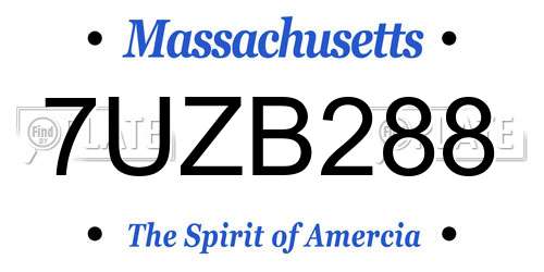 7UZB288 Massachusetts License Plate