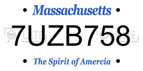 7UZB758 Massachusetts License Plate