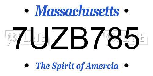 7UZB785 Massachusetts License Plate