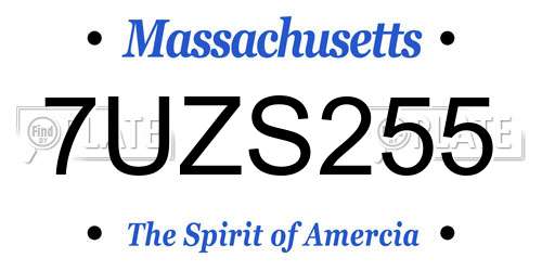 7UZS255 Massachusetts License Plate