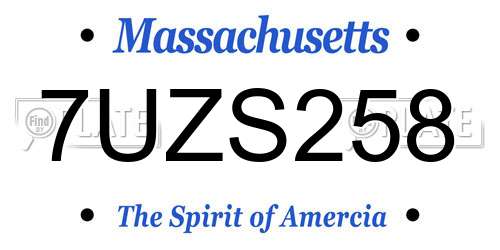 7UZS258 Massachusetts License Plate