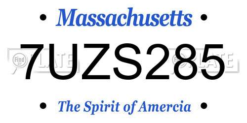 7UZS285 Massachusetts License Plate