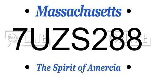 7UZS288 Massachusetts License Plate