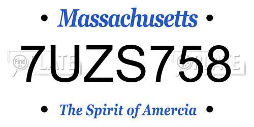 7UZS758 Massachusetts License Plate