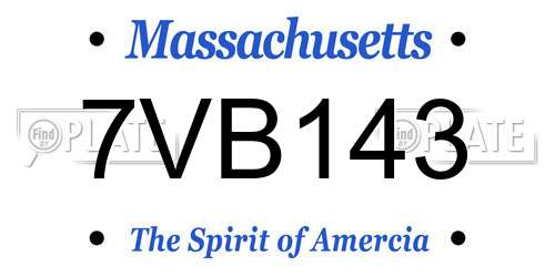 7VB143 Massachusetts License Plate