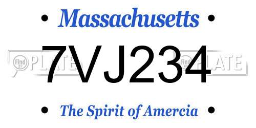 7VJ234 Massachusetts License Plate