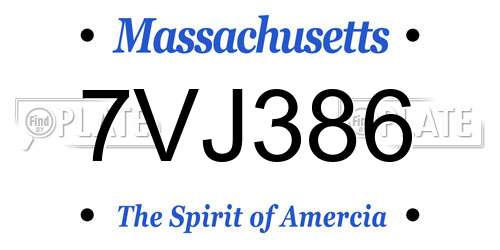 7VJ386 Massachusetts License Plate