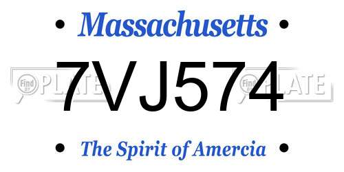 7VJ574 Massachusetts License Plate