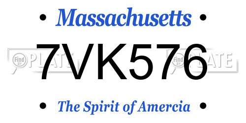 7VK576 Massachusetts License Plate