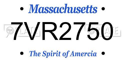 7VR2750 Massachusetts License Plate