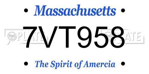 7VT958 Massachusetts License Plate