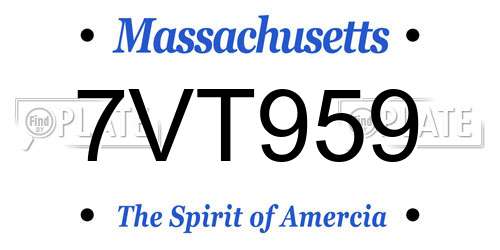 7VT959 Massachusetts License Plate