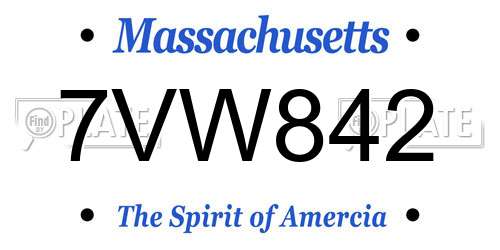7VW842 Massachusetts License Plate