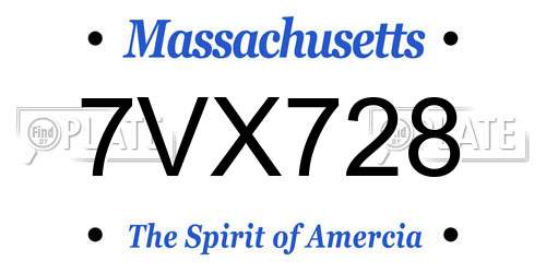 7VX728 Massachusetts License Plate