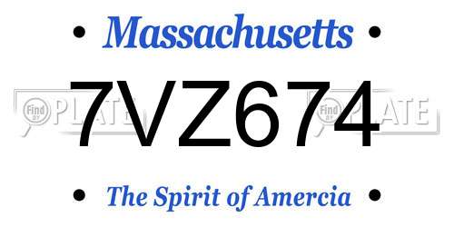 7VZ674 Massachusetts License Plate